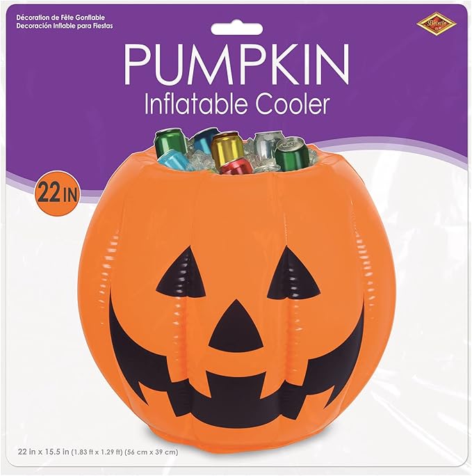 Beistle Inflatable Jack O Lantern Pumpkin Coolers, 2 Pack, 15.5” x 22”, Each Holds approx. 48 12 oz. Cans - Drink Cooler, Inflatable Cooler for Parties, Beverage Cooler, Spooky Decor, Halloween Cooler