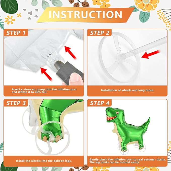 Walking Dinosaur Foil Balloons With Wheels Standing pet Dinosaur animal balloon Cute Dino Mylar Balloons for Jungle Safari baby Shower Animal Theme Birthday Party Decorations Supplies