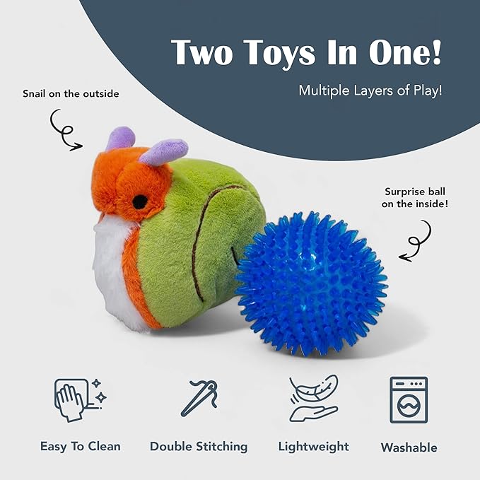 Flourish Pets 2 in 1 Multi-Layer Chew Toy for Active Dogs | Non-Toxic BPA Free Double Stitched Soft Fabric Dog Toys | Long-Lasting Dog Plush Toys - Small Caterpillar (20") and Puffer Prickles (5″)