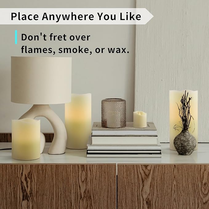 FURORA LIGHTING Ivory Real Wax Flameless Candles with Remote and Timer, 4 Pillars and 4 Votives Pack of 8, Flameless Flickering Candles for Home Décor, Battery Included