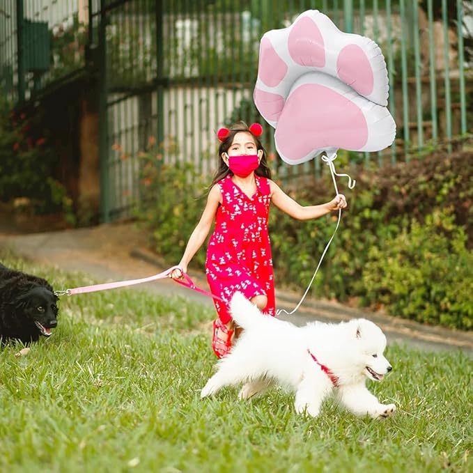 27'' Pink Dog Paw Shaped Balloons - 6 Pack Puppy Dog Paws Printed Helium Aluminum Mylar Foil Balloons for Pets Party, Baby Shower & Doggy Puppy Birthday Party Decorations