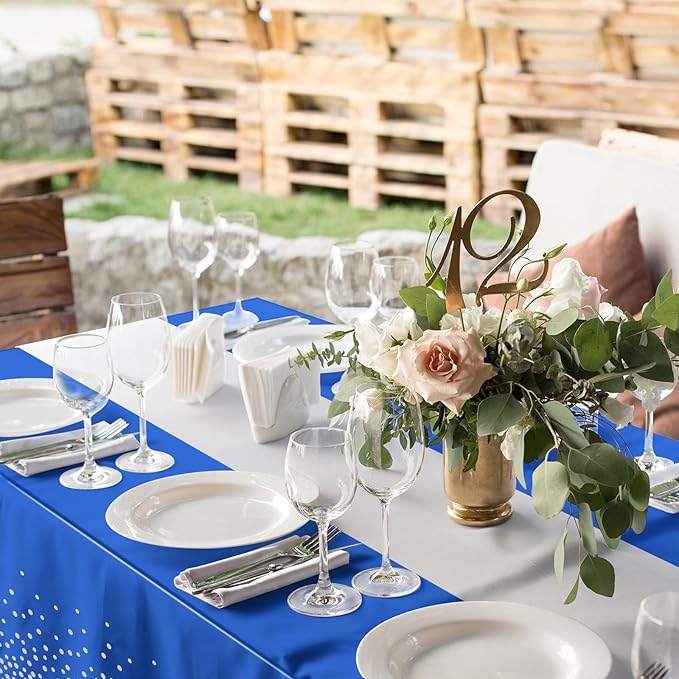 1Pcs Blue Silver Tablecloth Party Decorations,Plastic Royal Blue Table Cloth Printed Silver Table Runner Disposable Rectangle Tables Cover for Anniversary Wedding Graduation 2024 Party,54 x108 Inch