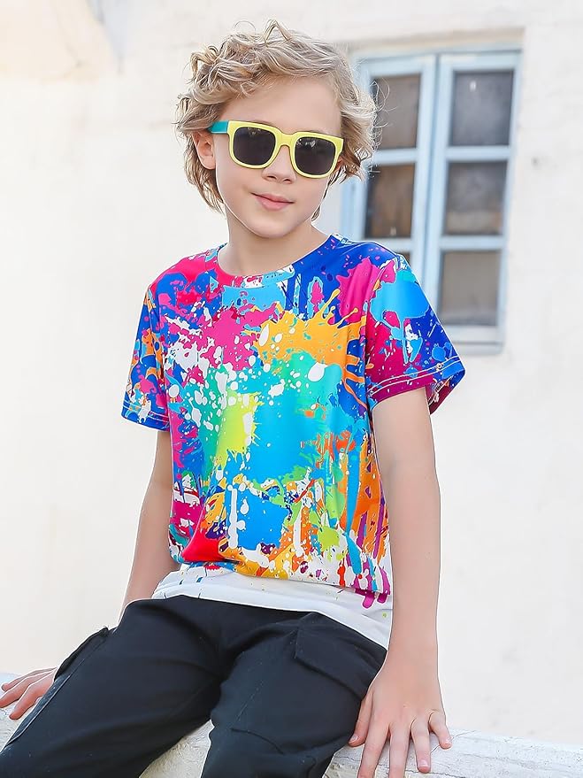 SunFocus Kids Funny Graphic Polyester Colorful T Shirt for Boys Girls Size 4-14