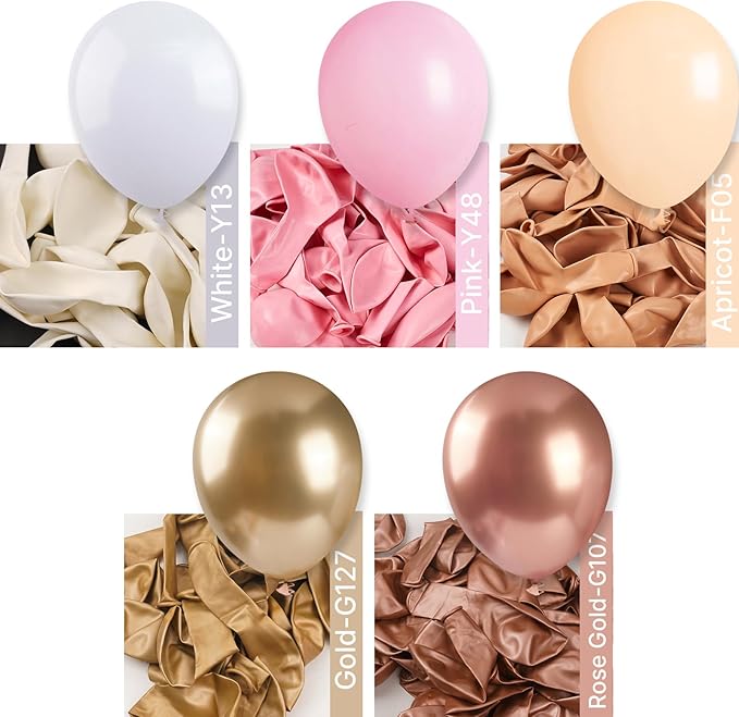PartyWoo Nude and Gold Balloon Arch Kit 142pcs Different Sizes of 18 12 10 5 Inch Metallic Gold White Pink Rose Gold Confetti Balloons for Wedding Engagement Princess Girl Birthday Party Decorations
