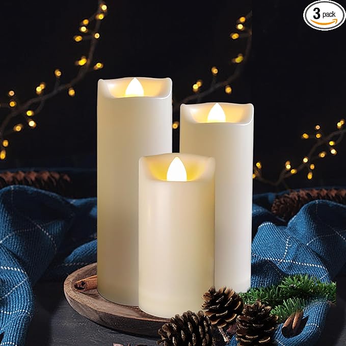 3 Pack LED Battery Operated Candles 2"x4"/5"/6" Plastic Flickering Flameless Candles with Timer Outdoor Waterproof Wedding Party Halloween Christmas Decoration Gifts Realistic Slim Pillar Candles