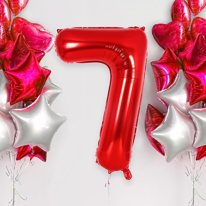 Red Number 7 Balloon 40 Inch, Big Large Foil Helium Number Balloons, Jumbo Giant Mylar Number 7 Balloons for 7 Year Old Birthday Red Party Decorations Supplies Anniversary