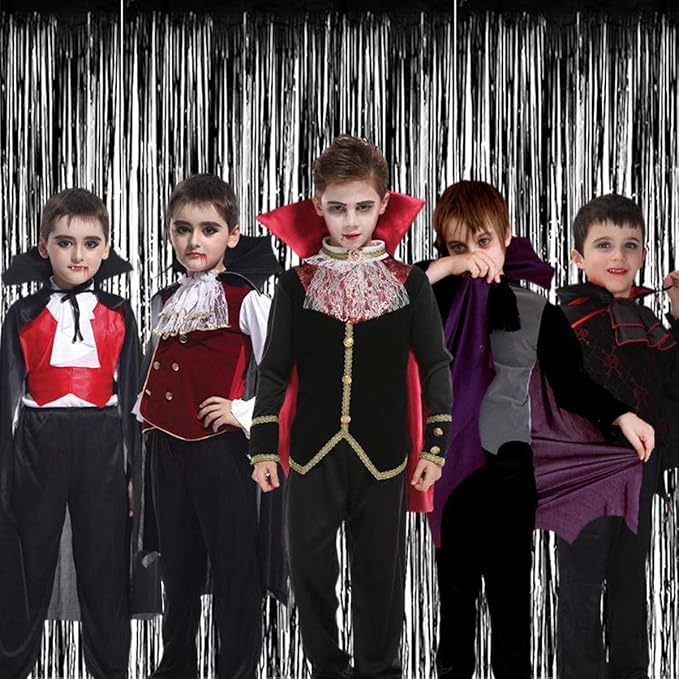 BTSD-home 4 Pack Black Foil Fringe Curtain Backdrop Metallic Photo Booth Backdrop Tinsel Curtains for Bachelorette Birthday Bridal Shower Party Decorations(3ft x 8ft)