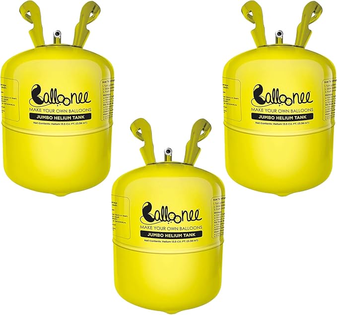 Jumbo Disposable Helium Party Kit - Pack of 3, Helium Tank for Balloons At Home, 14.9 Cu Ft Helium Balloon Pump Kit with 150 Assorted Latex Balloons, Portable for Celebrations