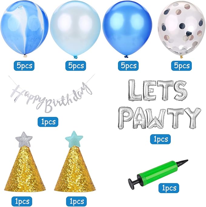 Legendog Paw Print Balloons, Cat Birthday Hat, Happy Birthday Banner, Foil Balloons, Pawty Letters Decorations