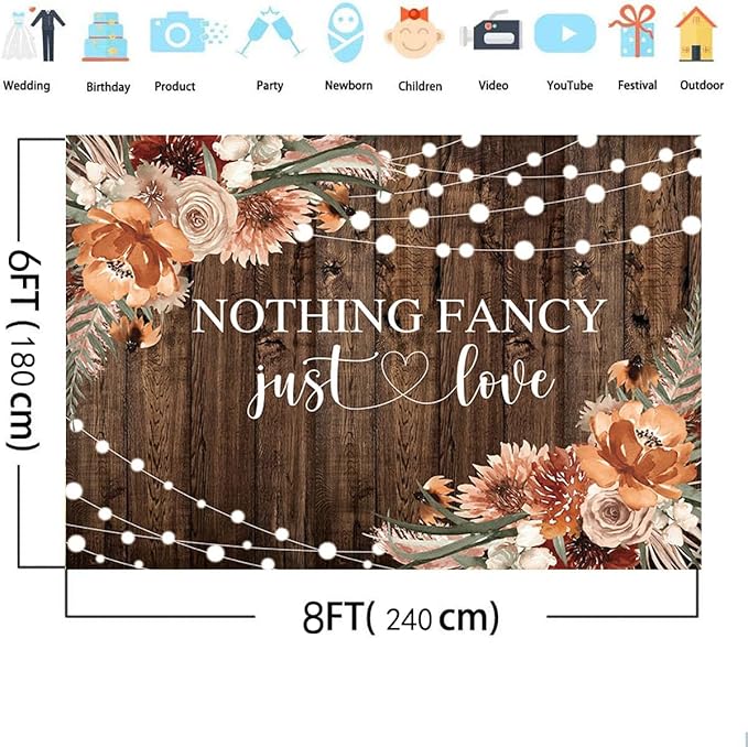 MEHOFOND 8x6ft Fall Rustic Wedding Backdrop - Floral Brown Wood Birthday Party Decoration Banner