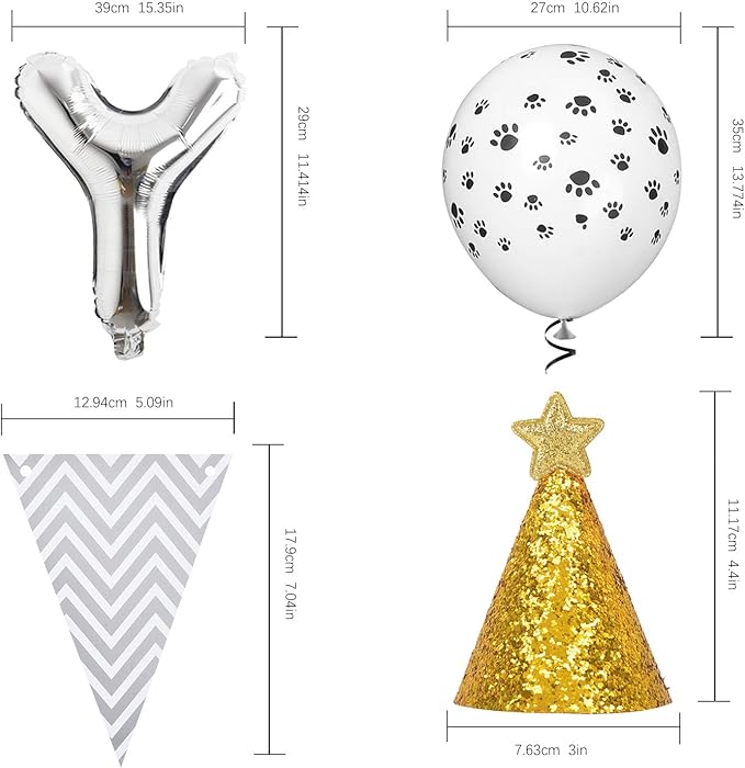 Legendog Dog Birthday Party Supplies Dog Paw Print Balloons Cat Birthday Hat Happy Birthday Banner Foil Balloons Lets Pawty Letters Balloons Decorations