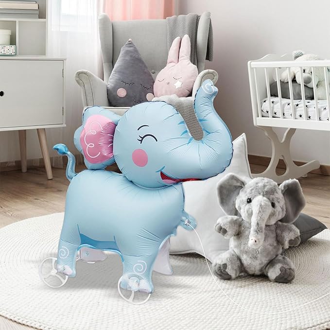 Walking Elephants Foil Balloons With Wheels Standing pet Elephant animal balloon Cute Elephants Mylar Balloons for Jungle Safari baby Shower Animal Theme Birthday Party Decorations Supplies