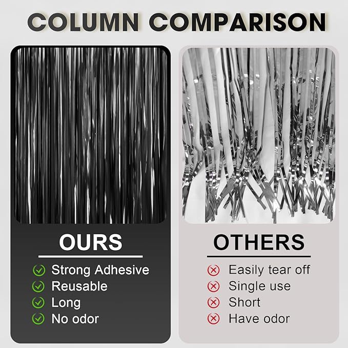 3 Pack 3.3 x 6.6 ft Black Foil Fringe Backdrop Curtains, Tinsel Streamers Party Decorations, Fringe Backdrop for Birthday, Baby Shower, Gender Reveal, Graduation