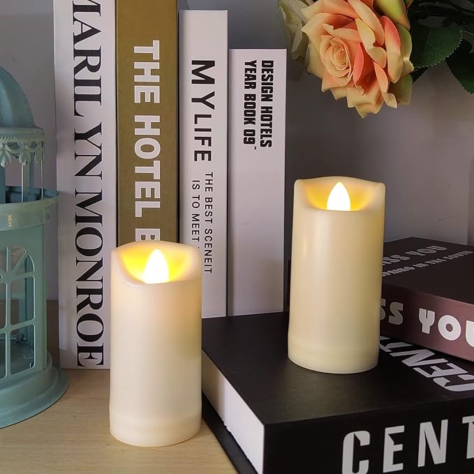 LED Battery Operated Candles 2"x4" Plastic Flickering Flameless Candles with Timer Outdoor Waterproof Wedding Party Halloween Christmas Birthday Decoration Gifts Realistic Slim Tall Pillar Candles
