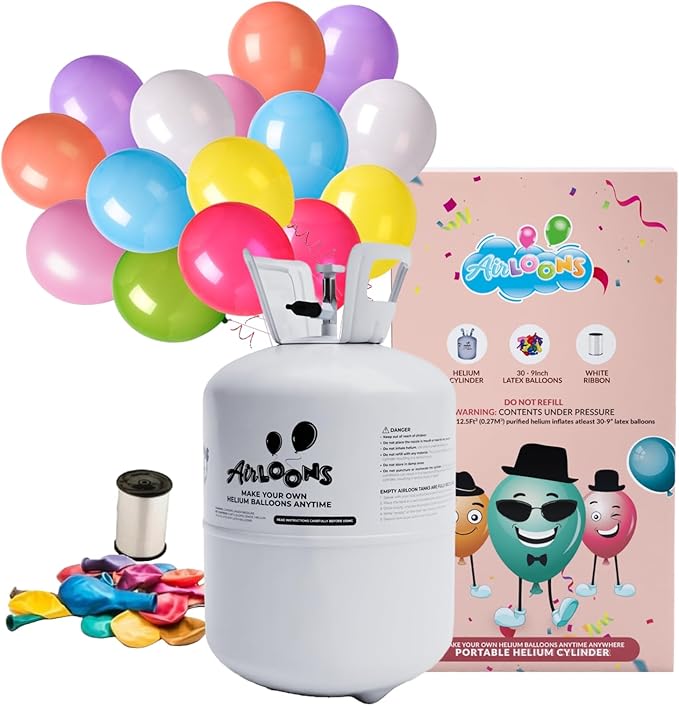 Airloons Purified Helium Tank - Inflate up to 30 Latex Balloons | 7 cu. ft. Helium Tank for Balloons at Home | Balloon Pump Kit for Birthday Decorations, Valentine's Day Home Decorations