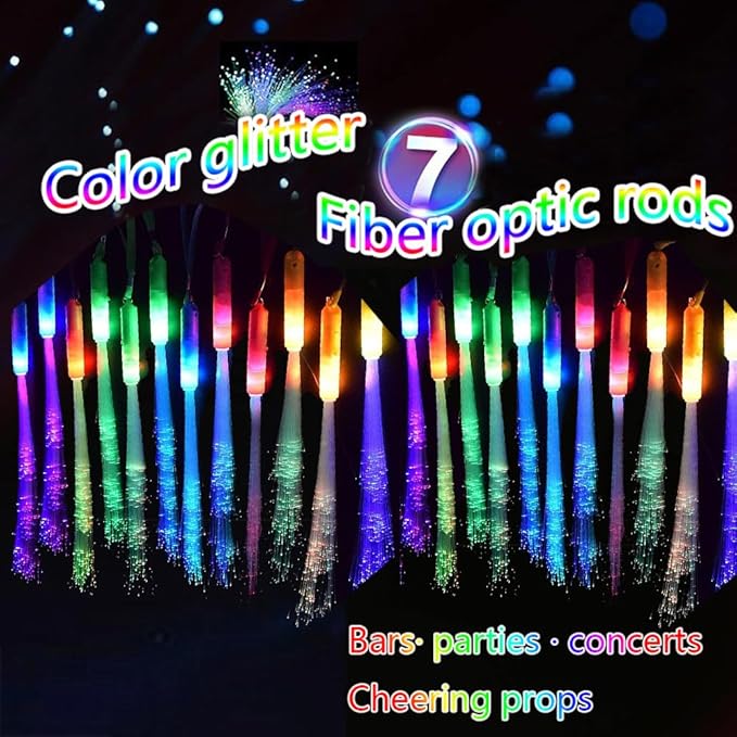Color Handheld LED Fiber Optic Light Set - with 3 Variable Frequency Flicker Modes, Seven Light Color Changes-Suitable for Bar, Party, Concert and Other Cheering Props (36 PCS)