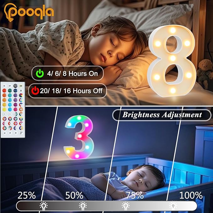 Pooqla Colorful Light Up Numbers, 35 Colors LED Marquee Number Lights for 1st Birthday Decorations with Remote, RGB Lighted Numbers Gift for Girls Boys for Party, Night Light, Room Decor, Number 1