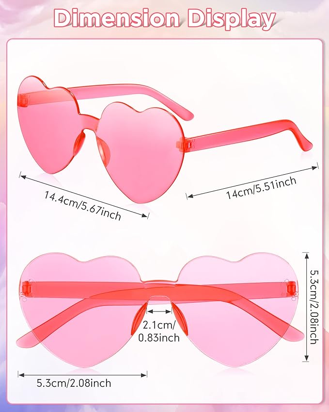 Yunsailing 30 Pcs Heart Glasses Bulk Heart Shape Sunglasses Rimless Color Sunglasses for Bachelorette Women Men Party Favors