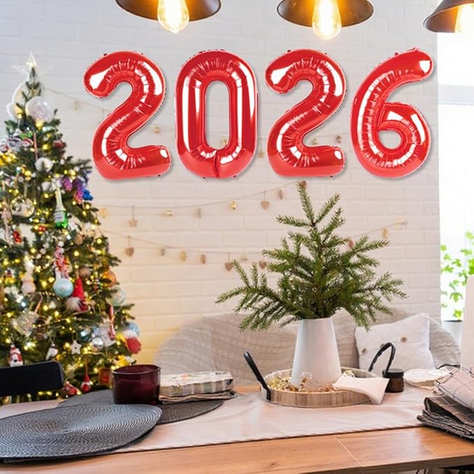 New Years Eve Decorations Number Balloons, 40 Inch Balloon, 2026 Decorations New Years, Red Balloons for New Year Eve Party Supplies 2026, Graduation Decoration, 2 6 20 26 Birthday Parties