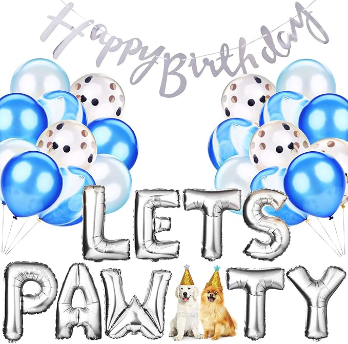 Legendog Paw Print Balloons, Cat Birthday Hat, Happy Birthday Banner, Foil Balloons, Pawty Letters Decorations