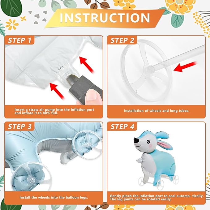 Walking Bunny Foil Balloons With Wheels Standing pet Bunny animal balloon Cute Rabbit Mylar Balloons for Jungle Safari baby Shower Animal Theme Birthday Party Decorations Supplies (Bunny)