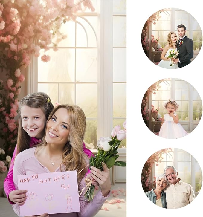 6x4ft Bridal Floral Backdrop for Wedding Pink Rose Window Scenery Green Leaves Elegant Photography Background for Valentine's Day Bridal Shower Birthday Spring Party Women Girls Portraits