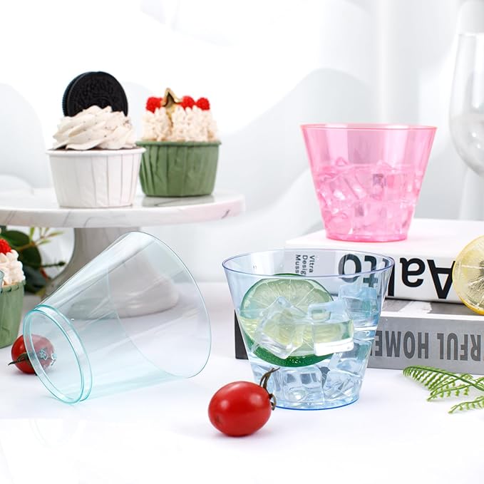 WDF 200 Pack Colorful Plastic Cups Disposable - include 50 Pink, Blue, Green, Yellow, Colorful Plastic Cups For Party, Baby Shower, Wedding