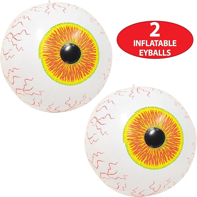 Beistle 2 Piece 16" Plastic Inflatable Eyeball Decorations With Hang Tab- Giant Eye Spooky Halloween Party Supplies