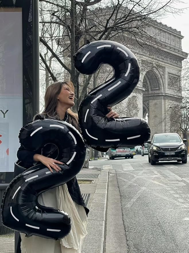 2 Numbers Balloon 40 Inch Line Black Two Balloon Number Birthday Decor, 2nd 12 21st Party Celebration Decorations Graduations Wedding Baby Shower