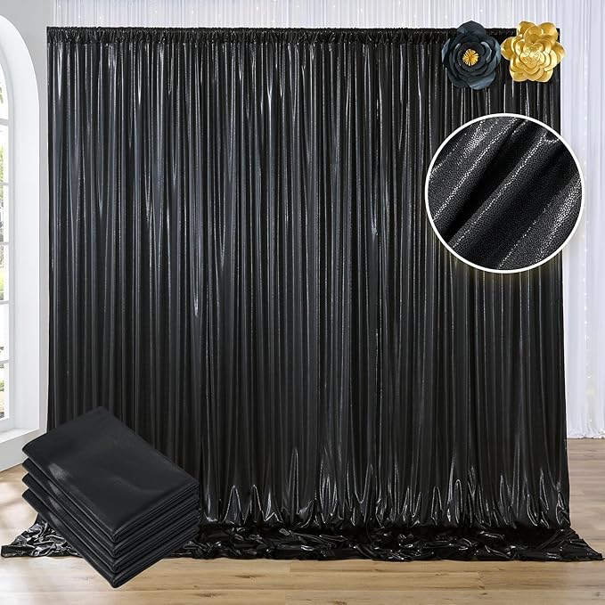 20ftx10ft Black Sequin Backdrop Curtain Panels for Parties, Wrinkle Free Glitter Photo Backdrop Drapes 4 Panels 5x10FT Shiny Back Drop Cloth for Wedding Birthday Christmas Photography Background