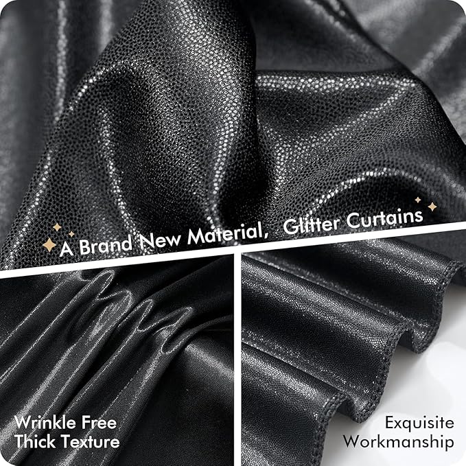 30ftx10 ft Black Glitter Sequin Backdrop Curtain for Parties, Wrinkle Free Sparking Backdrop Drapes, 6 Panels 5x10ft Shimmer Photo Back Drop Cloth for Wedding Birthday Photography Background