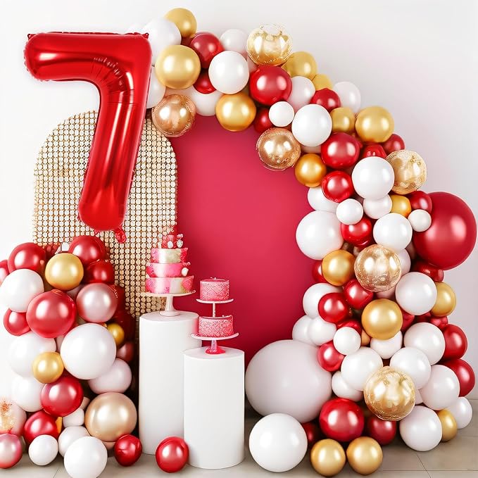 Red Number 7 Balloon 40 Inch, Big Large Foil Helium Number Balloons, Jumbo Giant Mylar Number 7 Balloons for 7 Year Old Birthday Red Party Decorations Supplies Anniversary