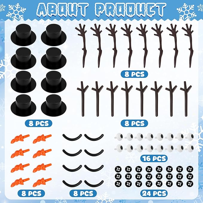 8 Pack Christmas Craft Supplies, DIY Snowman Kit, Build a Snowman Kit Indoor Decoration, Creative Kids Air Dry Clay Modeling Dough Crafts, Christmas Stocking Stuffer for Xmas Holiday Decorations