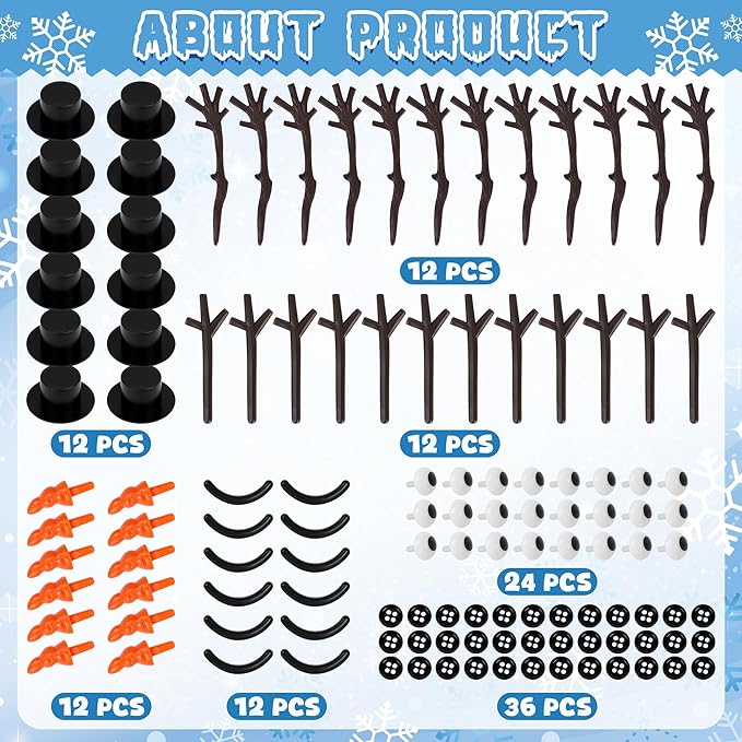 12 Pack Build a Snowman Indoor Decor, Christmas Crafts, Snowman Making Kit for Kid, Christmas Stocking Stuffers for Girls, Boys, Creative Kids Air Dry Modeling Clay for Holiday Activities