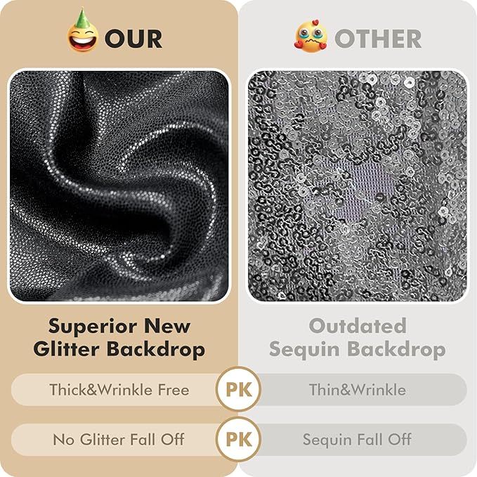 30ftx10 ft Black Glitter Sequin Backdrop Curtain for Parties, Wrinkle Free Sparking Backdrop Drapes, 6 Panels 5x10ft Shimmer Photo Back Drop Cloth for Wedding Birthday Photography Background