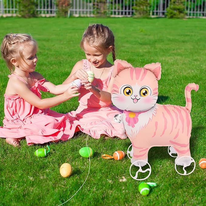 Walking Kitten Foil Balloons With Wheels Standing pet Kitten animal balloon Cute Kitty Mylar Balloons for Jungle Safari baby Shower Animal Theme Birthday Party Decorations Supplies