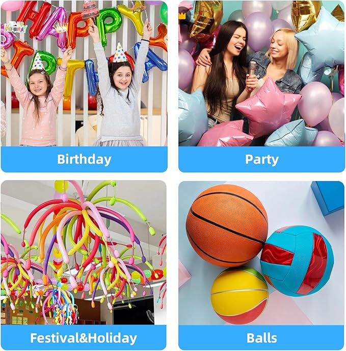 260 Balloon Pump Electric, Portable Automatic Dual Nozzle Inflator with Tying Tools for Long Animal Balloons Birthday Gender Reveal Baby Shower Balloons Party Decorations