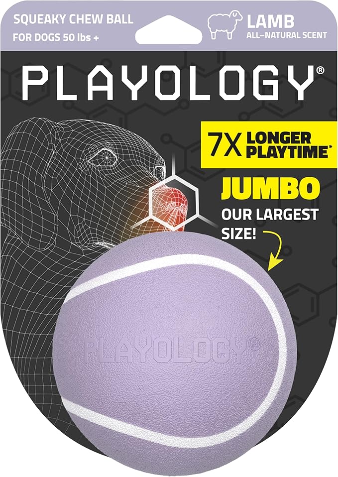 Playology Dog Toys | Squeaky Chew Ball - Bouncy Durable Floating Fetch Ball for Dogs | Jumbo Lamb Scented Toy - Easy to Clean and Made from Non Toxic Materials