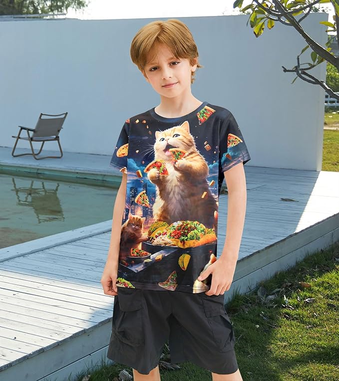 SunFocus Kids Funny Graphic Polyester Colorful T Shirt for Boys Girls Size 4-14