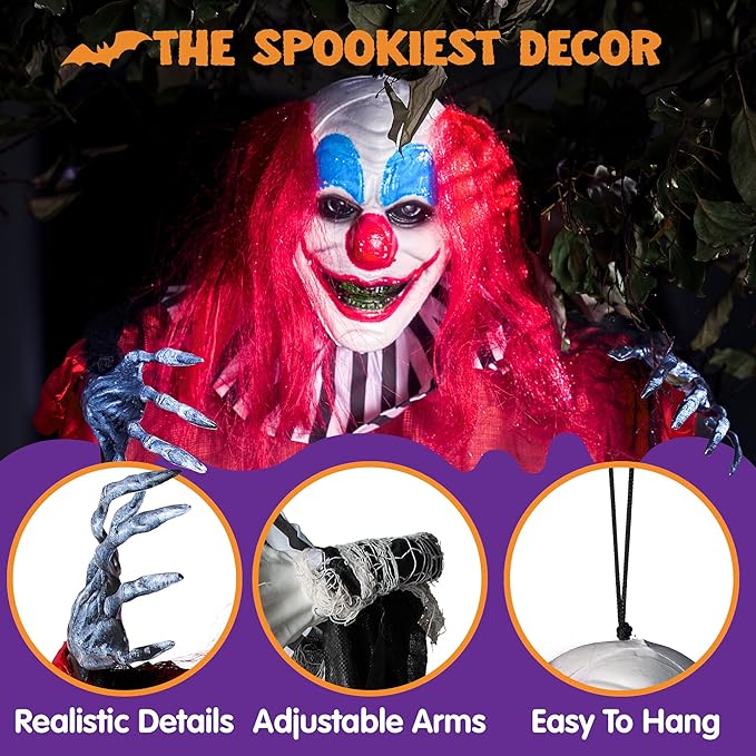 JOYIN 3 Pcs Hanging Clown Decor Halloween Decorations Outdoor, Party Supplies Props Haunted House Front Porch Yard Garden Lawn Patio Scary Horror