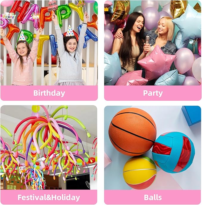 260 Balloon Pump Electric, Portable Automatic Dual Nozzle Inflator with Tying Tools for Long Animal Balloons Birthday Gender Reveal Baby Shower Balloons Party Decorations