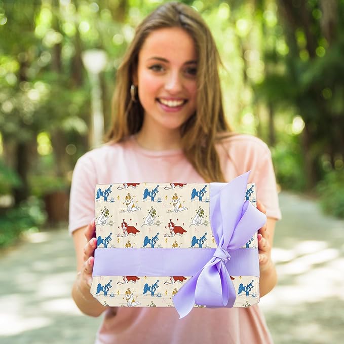 RiukRaiu Dog Wrapping Paper for Birthday - Yellow Gift Wrap Dessert Cake Candles Birthday Hat Akita Corgi Shepherd for Party, Holiday – 4 Folded Sheets 28 X 40 Inch, Easy to Store