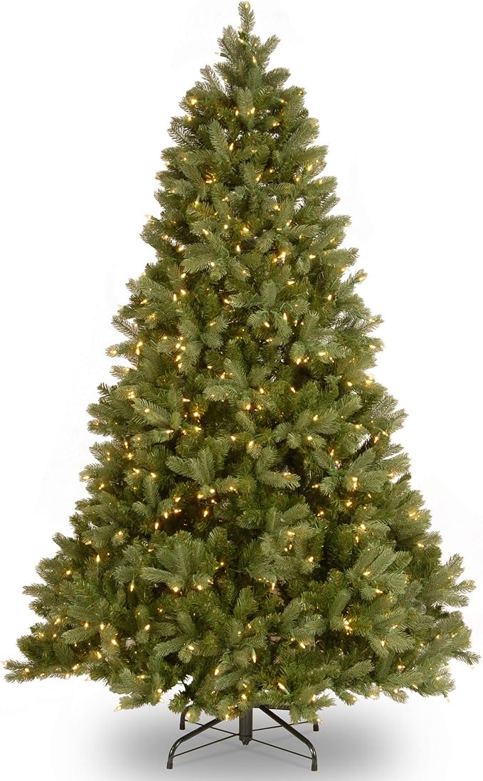 National Tree Company Pre-lit 'Feel Real' Artificial Full Downswept Christmas Tree, Green, Douglas Fir, White Lights, Includes Stand, 7 feet
