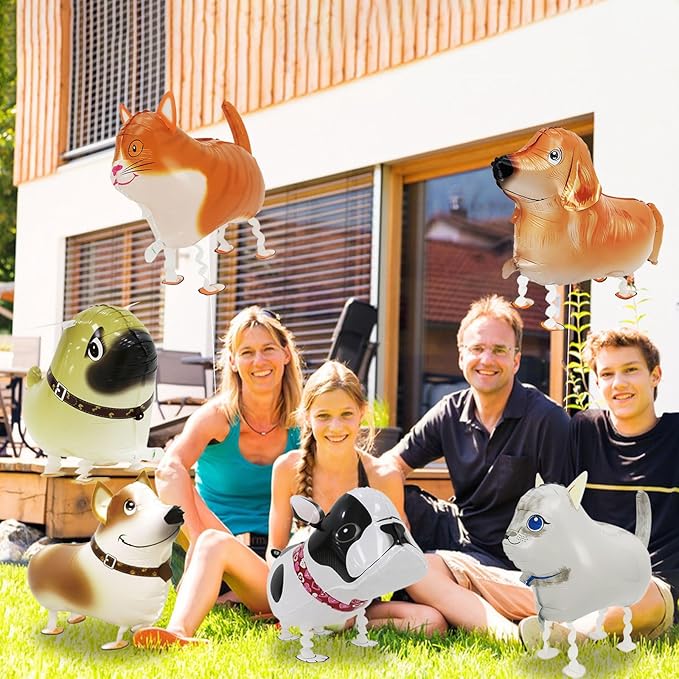 6 Pcs Walking Animal Balloons Dog Cat Party Decorations 4 Pcs Dog Mylar Foil Balloons and 2 Pcs Cat Balloons Walking Balloons for Puppy Birthday Party Supplies Cat Theme Party Supplies