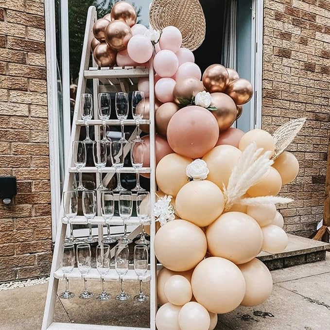PartyWoo Nude and Gold Balloon Arch Kit 142pcs Different Sizes of 18 12 10 5 Inch Metallic Gold White Pink Rose Gold Confetti Balloons for Wedding Engagement Princess Girl Birthday Party Decorations