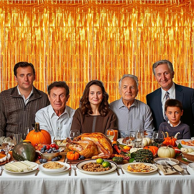 TONIFUL 3Pcs Orange Door Streamers,Photo Booth Backdrop Metallic Streamers Foil Fringe Curtains for Halloween Thanksgiving New Year Bachelorette Birthday Party Streamers Decor(9.9ft x 6.6ft)