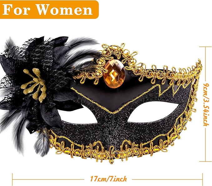 SIQUK Couple Masquerade Masks Set Venetian Party Mask Plastic Halloween Costume Mask Mardi Gras Mask for Women and Men