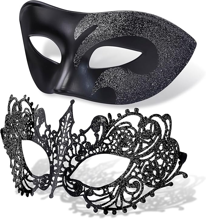 SIQUK Couple Masquerade Masks Set Venetian Party Mask Plastic Halloween Costume Mask Mardi Gras Mask for Women and Men