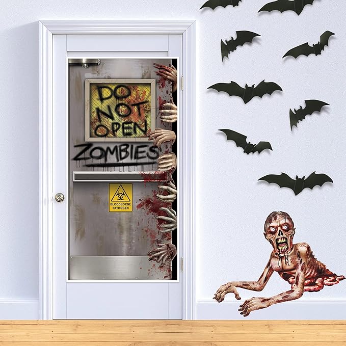 Beistle Zombie Lab Door Covers, 5’ x 30”, 2 Pieces – Plastic for Indoor & Outdoor Use – Easily Display – Halloween Decorations, Horror Front Door Cover, Scary Haunted Decor
