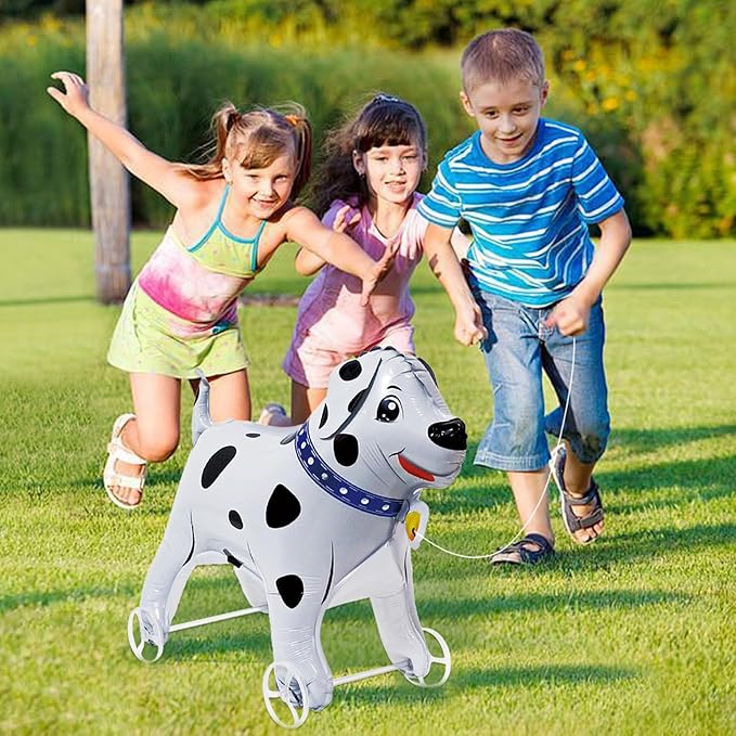 Walking Dalmatian Dog Foil Balloons With Wheels Standing Pet Dalmatian Animal Balloon Cute Dog Mylar Balloons for Jungle Safari Baby Shower Animal Theme Birthday Party Decorations Supplies